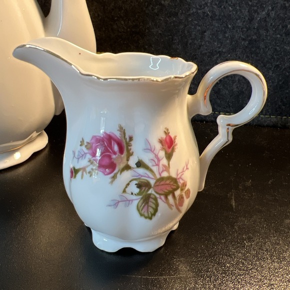 Vintage Moss Rose Teapot Cream And Sugar Set With Lids Saucer‎ Cup - Picture 7 of 13